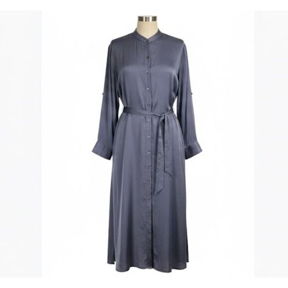 Eileen Fisher Stretch Silk Long Sleeve Button-Front Duster Cardigan XL Periwinkl - Picture 1 of 6